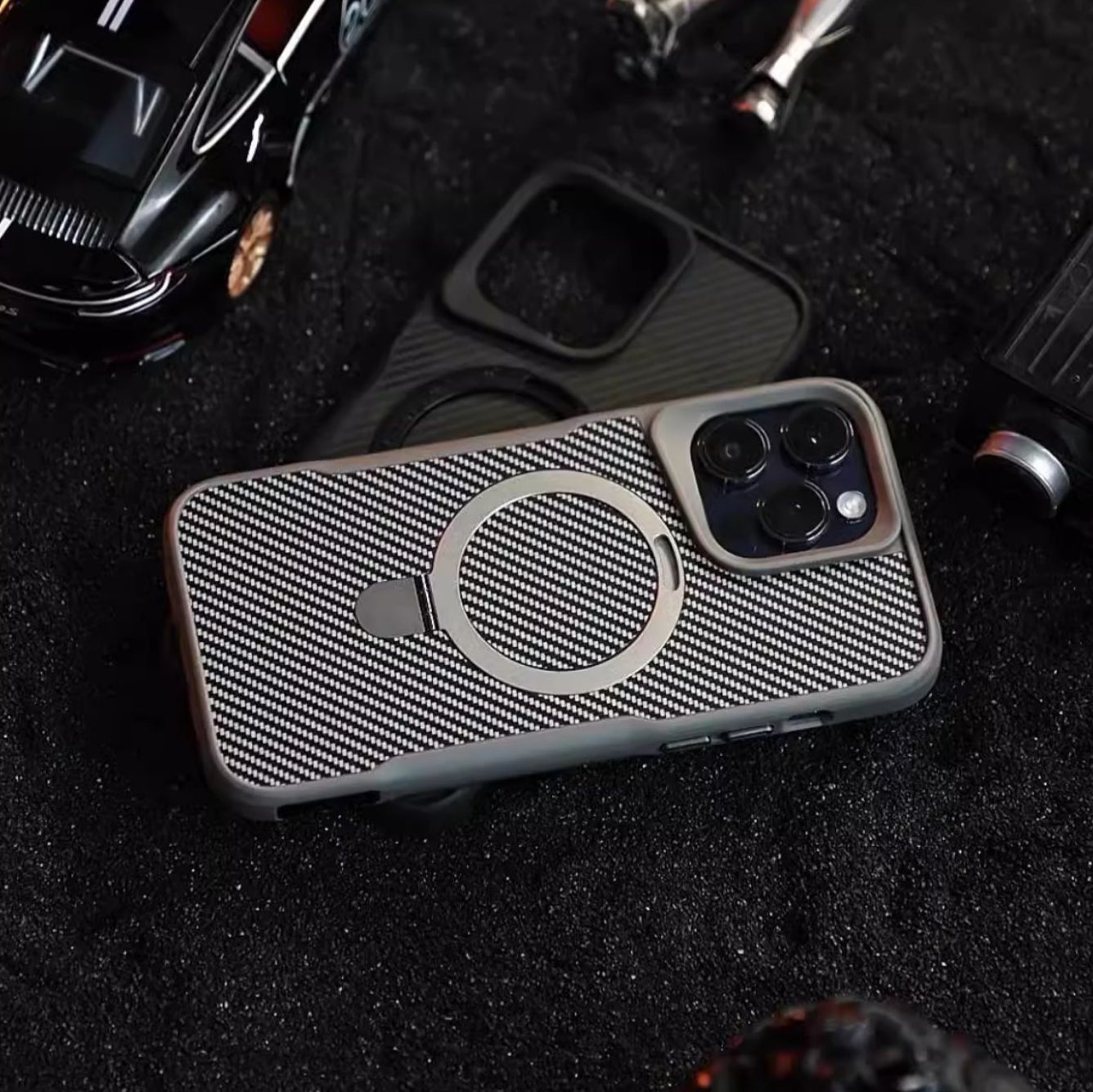 📱 Luxe Carbon Telefoonhoesje met MagSafe Ringhouder